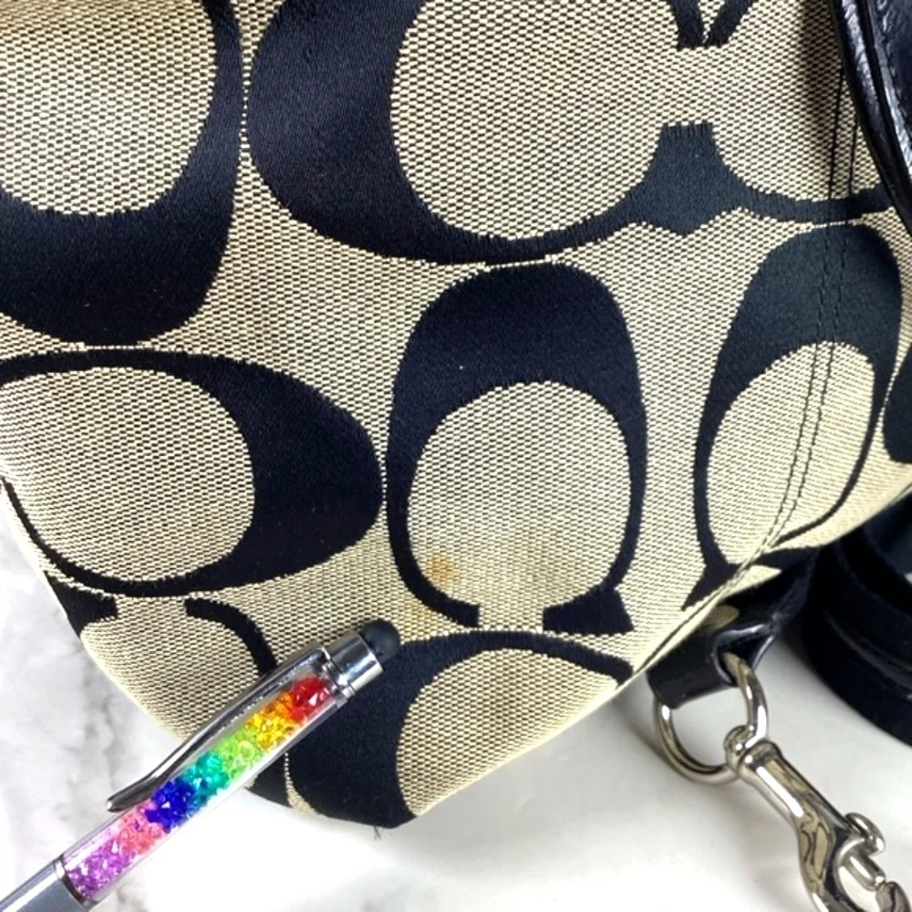 Coach F23391‎ Poppy Bag Black Tan Signature XLarge Tote Crossbody diaperbag
